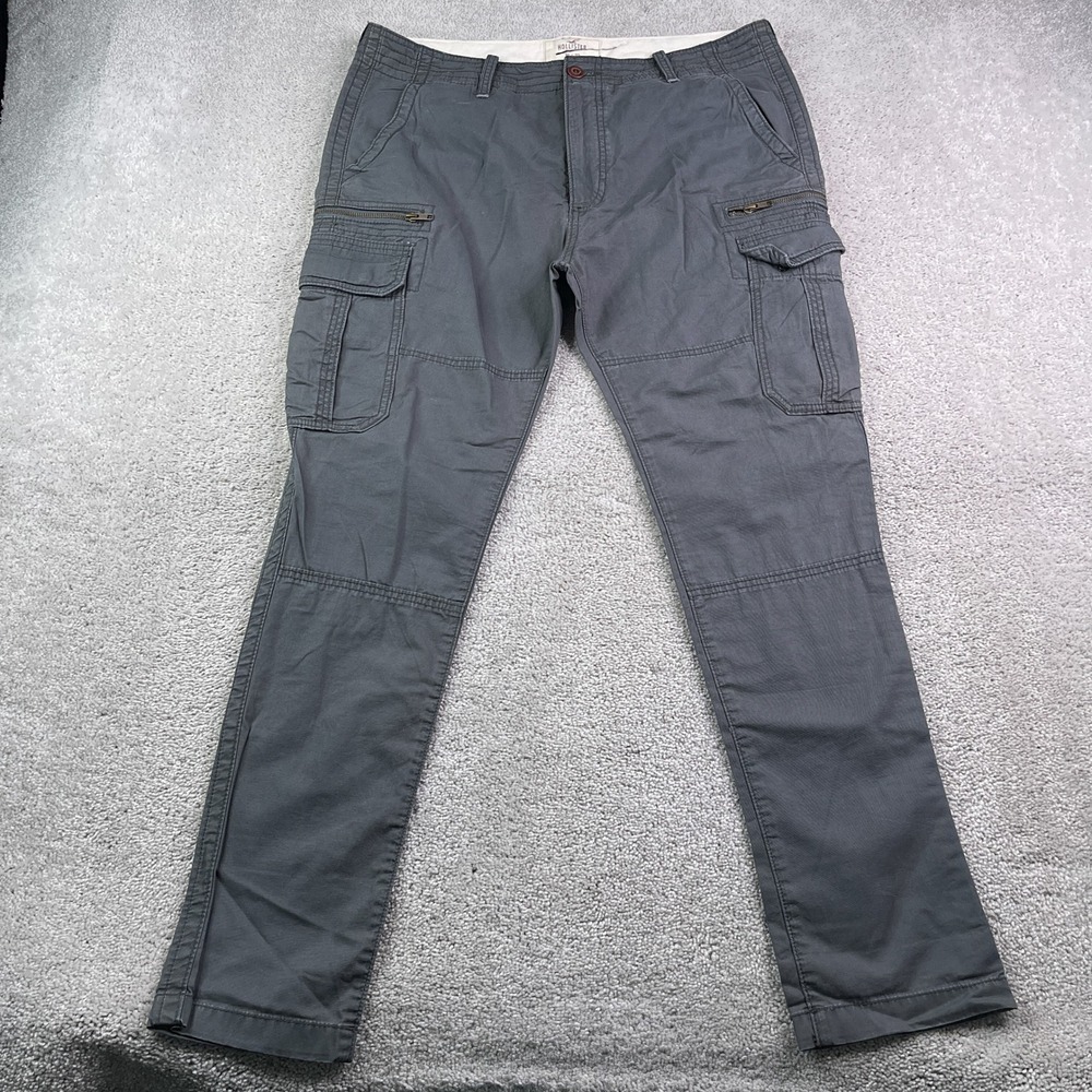 Hollister Pants Mens 36x32 Grey Straight Leg Multi Pocket Cargo Utility Rugged